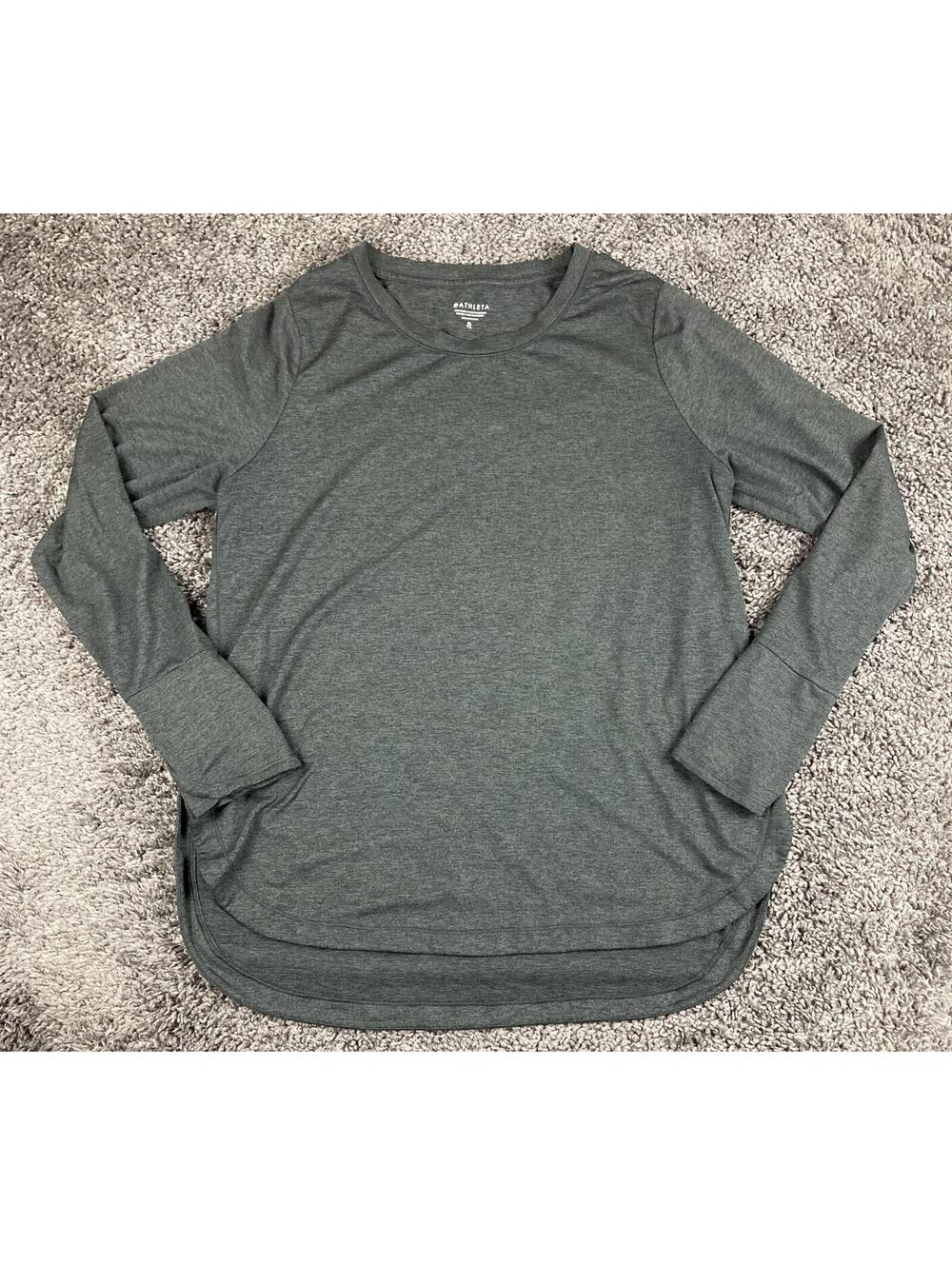 Athleta Uptempo Top Grey Heathered Long Sleeve Thumbhole Yoga Workout Shirt XL